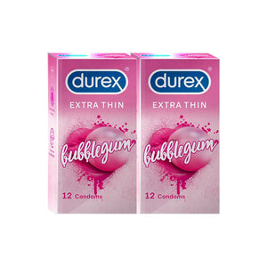 Durex Extra Thin Bubblegum Flavoured - 12 Condoms, (1 Pack of 12s)