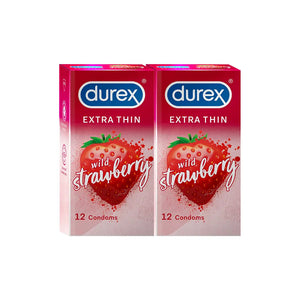 Durex Extra Thin Wild Strawberry Flavoured - 12 Condoms, (1 Pack of 12s)