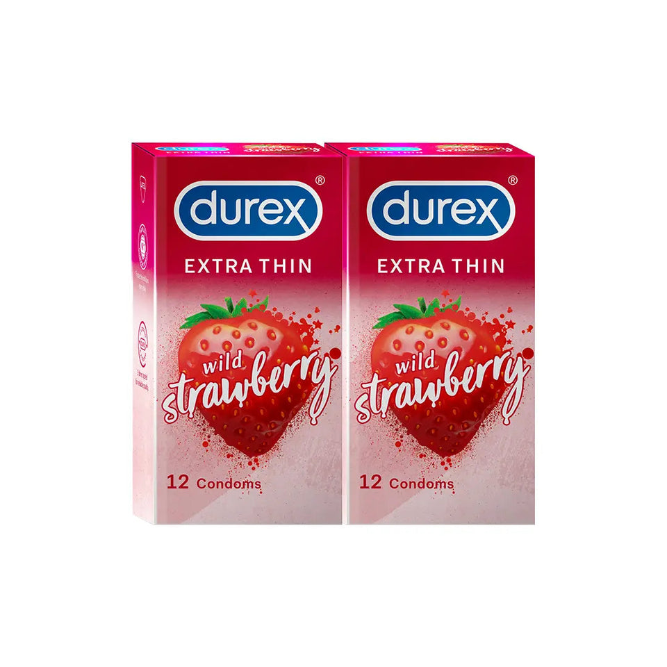 Durex Extra Thin Wild Strawberry Flavoured - 12 Condoms, (1 Pack of 12s)