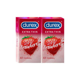 Durex Extra Thin Wild Strawberry Flavoured - 12 Condoms, (1 Pack of 12s)