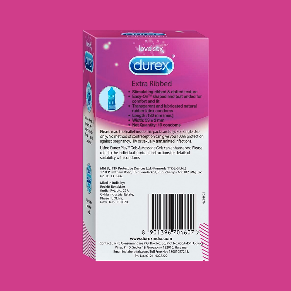 Durex Extra Ribbed - 10 Condoms, 10s(Pack of 1)